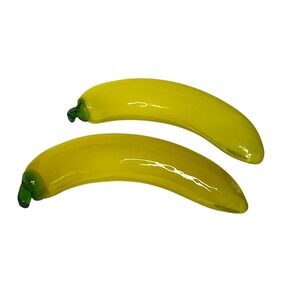 Blown Glass Banana Decorative‎ Fruit  7" Tall Set of 2